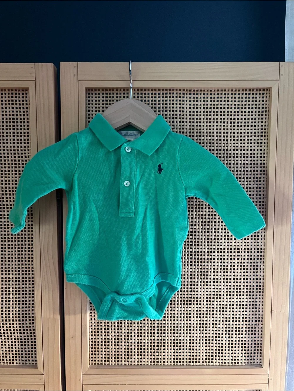Ralph Lauren 6M Green Long-Sleeve Polo Bodysuit